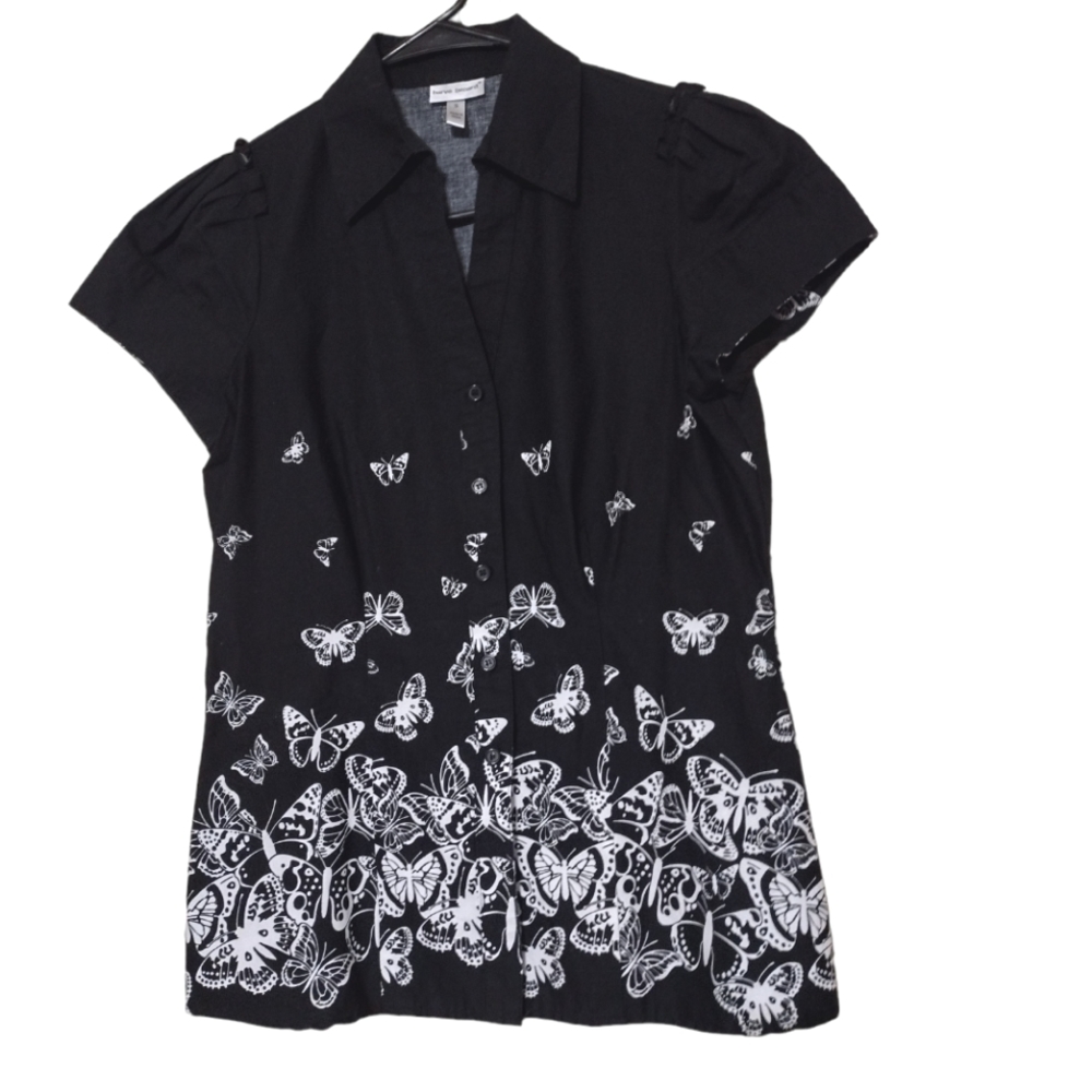 Harvé Beard Vintage Button Up Butterfly Blouse, Size Small